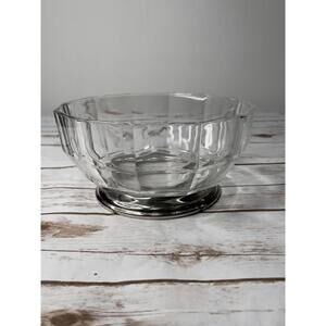 Vintage Mid Century Modern Crystal Serving Bowl With Silver Plated Base